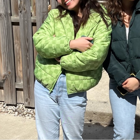 Wild Fable Green Checkered Puffer with Hood - Picture 2 of 5